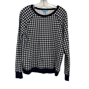 Draper James Natalie Nassau Navy Blue White Gingham Pullover Sweatshirt Medium M